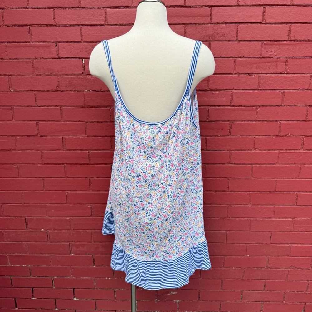 Lauren Ralph Lauren Floral Stripe Ruffle Nightgown XL Blue Pink White Sleeveless - Picture 4 of 5